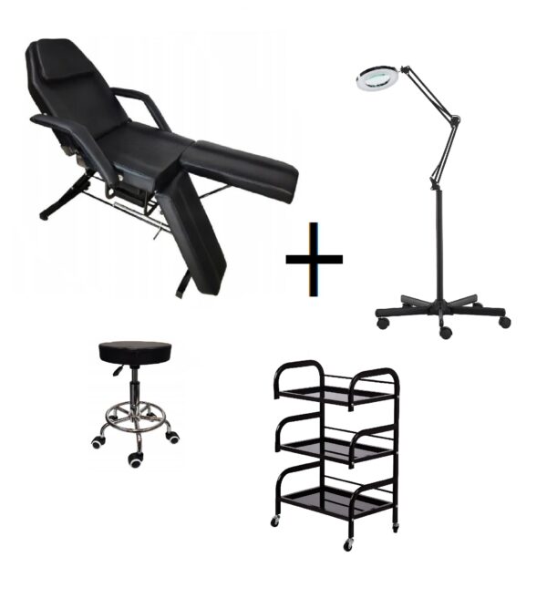 This high-quality beauty bed is perfect for any medical, tatto, salon cosmetic, beuty or spa. It is made of durable eco-leather and has a removable headrest and armrests for added comfort. The backrest and footrest are adjustable for optimal positioning, and the chair has a maximum load capacity of 170 kg. The set also includes a magnifier lamp with a tripod, which is ideal for skin diagnostics and cosmetic procedures.